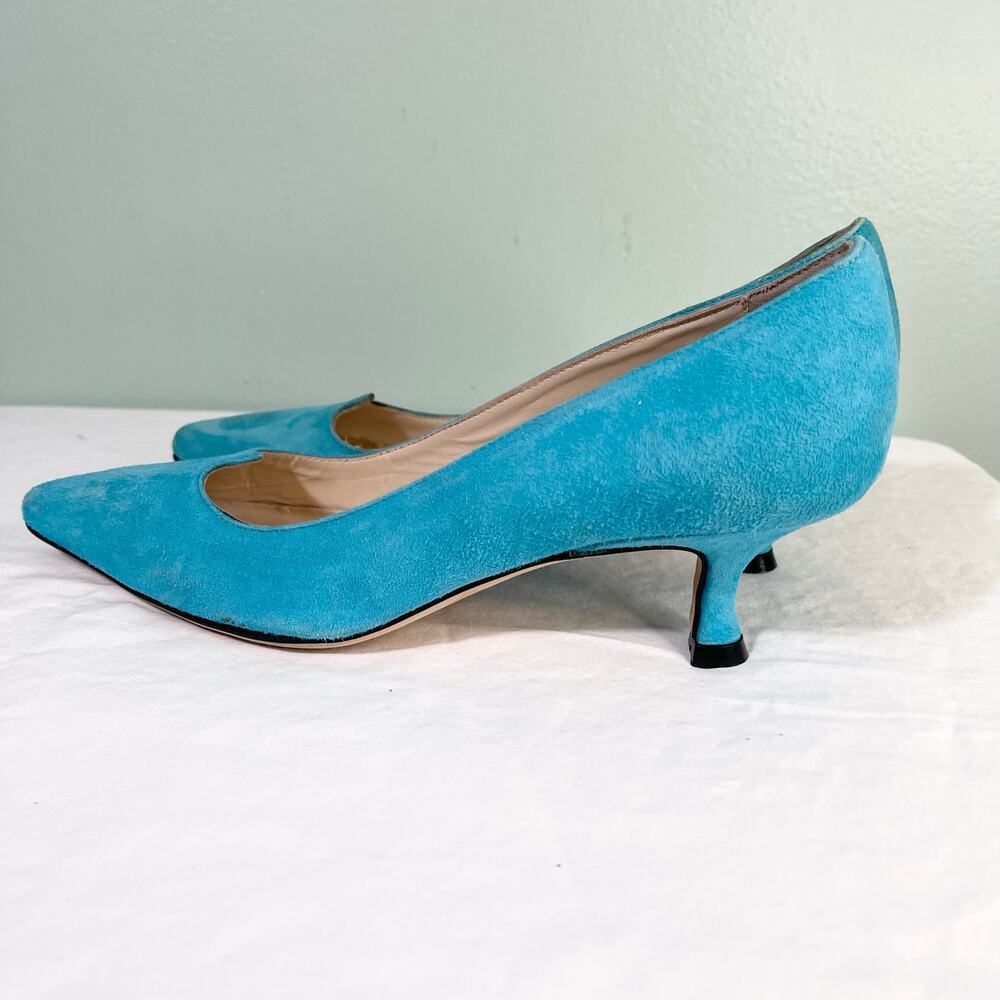 Pancaldi for Diane B Teal Blue Classic Pointed Suede Kitten Pump Heel Size 35 - Picture 5 of 8